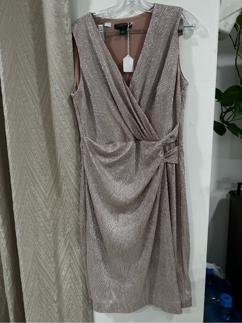 Lauren Ralph Lauren Metallic Taupe/gold Wrap Midi Dress